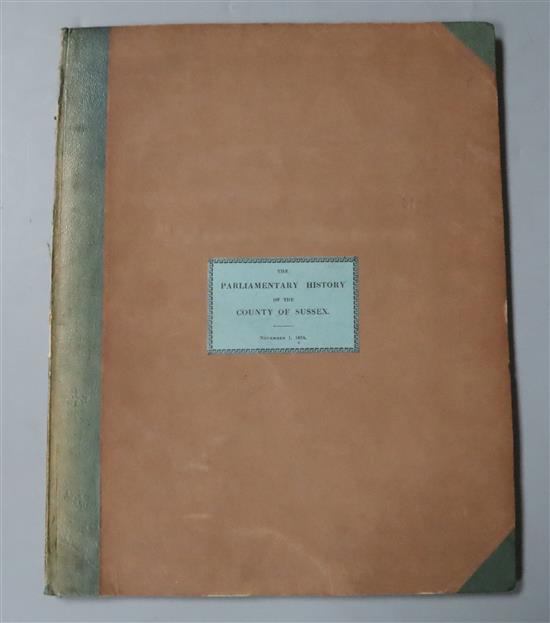 Cooper, William Durrant - The Parliamentary History of the County of Sussex, folio, paper boards, Baxter, Lewes